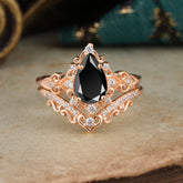 Luxury 4 Prong Pear Cut Black Onyx Stackable Ring Set